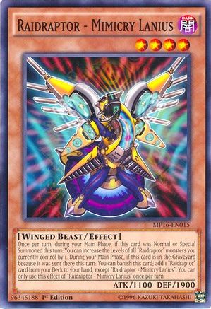 Raidraptor - Mimicry Lanius (MP16-EN015) - 2016 Mega-Tins Mega Pack Unlimited - Premium Yugioh Single from Konami - Just $0.10! Shop now at Game Crave Tournament Store