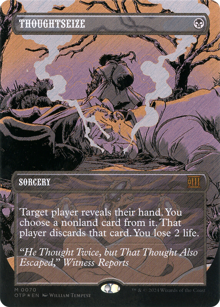 Thoughtseize (OTP-070) - Breaking News: (Showcase) (Borderless) Foil - Premium MTG Single from Wizards of the Coast - Just $55.95! Shop now at Game Crave Tournament Store