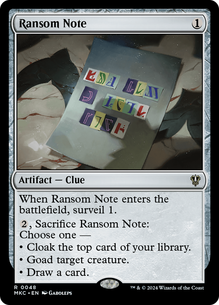 Ransom Note (MKC-048) - Murders at Karlov Manor Commander - Premium MTG Single from Wizards of the Coast - Just $0.25! Shop now at Game Crave Tournament Store
