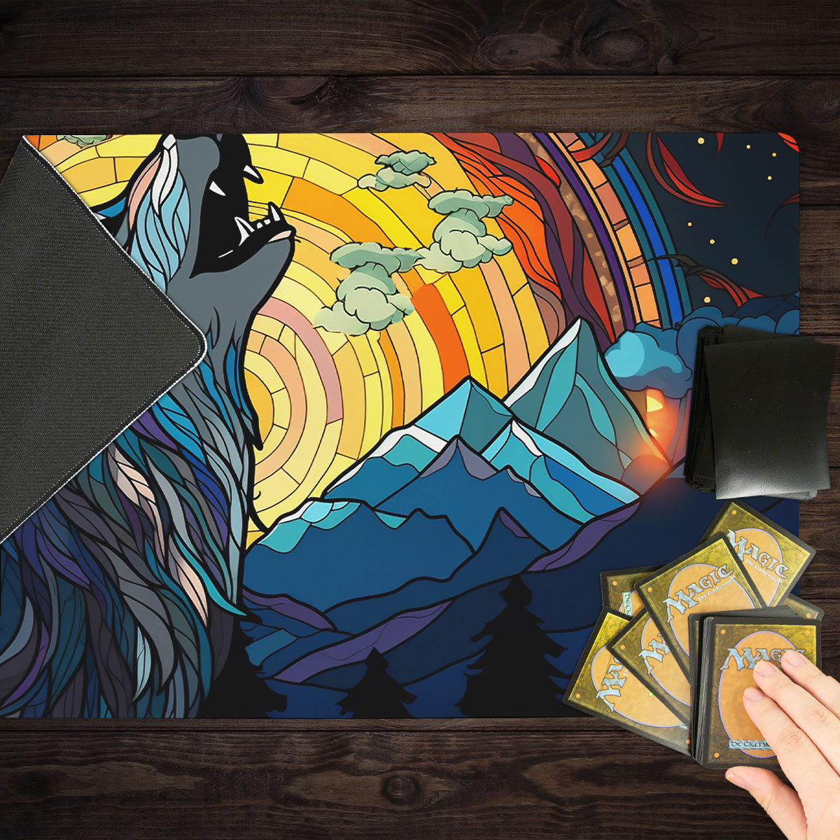 Stained Glass Wolf Playmat - Premium Playmat from Inked Gaming - Just $34.99! Shop now at Game Crave Tournament Store