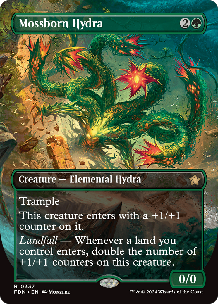 Mossborn Hydra (FDN-337) - Foundations (Borderless) Foil - Premium MTG Single from Wizards of the Coast - Just $7.79! Shop now at Game Crave Tournament Store