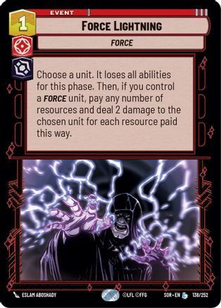 Force Lightning (SPARK OF REBELLION) - Premium Star Wars: Unlimited Single from Spark of Rebellion - Just $1.10! Shop now at Game Crave Tournament Store
