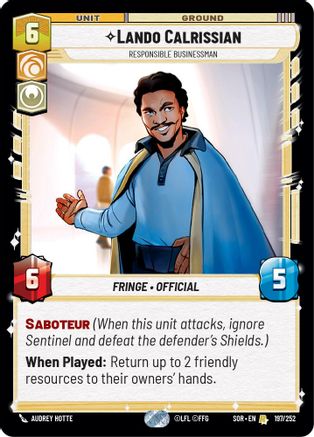 Lando Calrissian - Responsible Businessman (SPARK OF REBELLION) Foil - Premium Star Wars: Unlimited Single from Spark of Rebellion - Just $0.08! Shop now at Game Crave Tournament Store