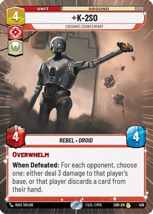 K-2SO - Cassian's Counterpart (Hyperspace) (SPARK OF REBELLION) Foil - Premium Star Wars: Unlimited Single from Spark of Rebellion - Just $5.98! Shop now at Game Crave Tournament Store