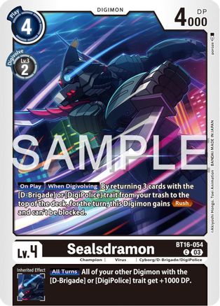 Sealsdramon (BT16-054) - Beginning Observer - Premium Digimon Single from Bandai - Just $0.25! Shop now at Game Crave Tournament Store