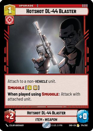 Hotshot DL-44 Blaster (174/262) - Shadows of the Galaxy Foil - Premium Star Wars: Unlimited Single from Shadows of the Galaxy - Just $3! Shop now at Game Crave Tournament Store
