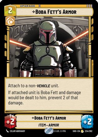Boba Fett's Armor (224/262) - Shadows of the Galaxy - Premium Star Wars: Unlimited Single from Shadows of the Galaxy - Just $0.20! Shop now at Game Crave Tournament Store