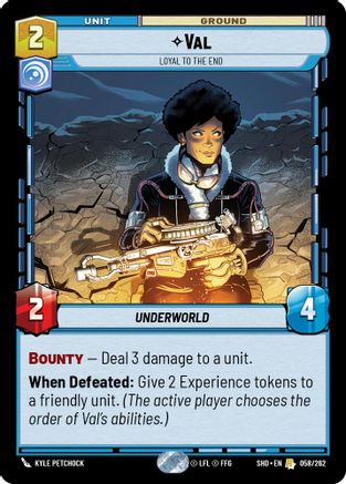 Val - Loyal to the End (058/262) - Shadows of the Galaxy Foil - Premium Star Wars: Unlimited Single from Shadows of the Galaxy - Just $0.15! Shop now at Game Crave Tournament Store