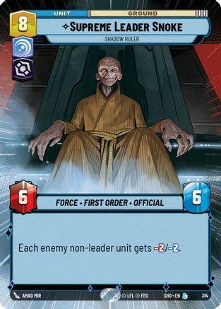 Supreme Leader Snoke - Shadow Ruler (Hyperspace) (314) - Shadows of the Galaxy - Premium Star Wars: Unlimited Single from Shadows of the Galaxy - Just $5.79! Shop now at Game Crave Tournament Store