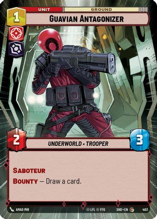 Guavian Antagonizer (Hyperspace) (403) - Shadows of the Galaxy Foil - Premium Star Wars: Unlimited Single from Shadows of the Galaxy - Just $0.14! Shop now at Game Crave Tournament Store