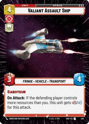 Valiant Assault Ship (Hyperspace) (420) - Shadows of the Galaxy Foil - Premium Star Wars: Unlimited Single from Shadows of the Galaxy - Just $0.26! Shop now at Game Crave Tournament Store