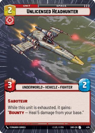 Unlicensed Headhunter (Hyperspace) (434) - Shadows of the Galaxy - Premium Star Wars: Unlimited Single from Shadows of the Galaxy - Just $0.08! Shop now at Game Crave Tournament Store