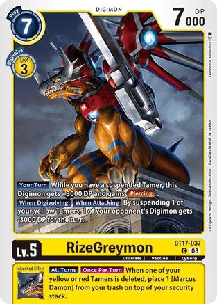 RizeGreymon (BT17-037) - Secret Crisis - Premium Digimon Single from Bandai - Just $0.25! Shop now at Game Crave Tournament Store
