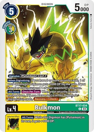 Bulkmon (BT17-034) - Secret Crisis - Premium Digimon Single from Bandai - Just $0.25! Shop now at Game Crave Tournament Store