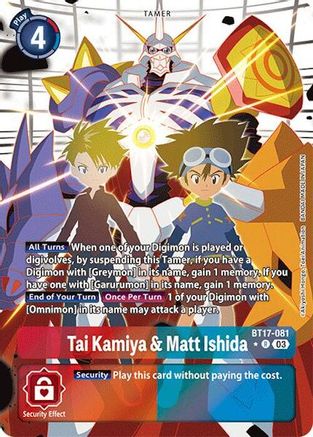 Tai Kamiya & Matt Ishida (Alternate Art) (BT17-081) - Secret Crisis Foil - Premium Digimon Single from Bandai - Just $35.42! Shop now at Game Crave Tournament Store