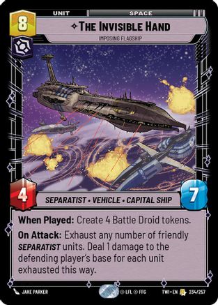 The Invisible Hand - Imposing Flagship (234/257) - Twilight of the Republic Foil - Premium Star Wars: Unlimited Single from Twilight of the Republic - Just $0.08! Shop now at Game Crave Tournament Store