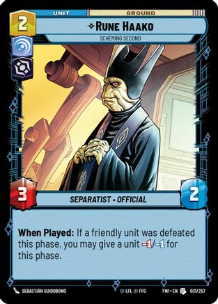 Rune Haako - Scheming Second (031/257) - Twilight of the Republic Foil - Premium Star Wars: Unlimited Single from Twilight of the Republic - Just $0.08! Shop now at Game Crave Tournament Store