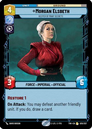 Morgan Elsbeth - Keeper of Many Secrets (035/257) - Twilight of the Republic Foil - Premium Star Wars: Unlimited Single from Twilight of the Republic - Just $0.12! Shop now at Game Crave Tournament Store