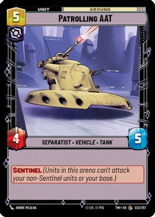 Patrolling AAT (232/257) - Twilight of the Republic Foil - Premium Star Wars: Unlimited Single from Twilight of the Republic - Just $0.08! Shop now at Game Crave Tournament Store