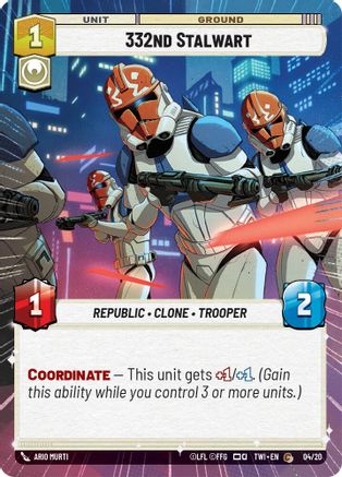 332nd Stalwart (Hyperspace) (04/20) - Twilight of the Republic Weekly Play Promos - Premium Star Wars: Unlimited Single from Twilight of the Republic: Weekly Play Promos - Just $0.09! Shop now at Game Crave Tournament Store