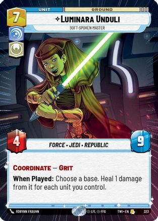 Luminara Unduli - Soft-Spoken Master (Hyperspace) (323) - Twilight of the Republic - Premium Star Wars: Unlimited Single from Twilight of the Republic - Just $0.49! Shop now at Game Crave Tournament Store