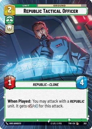 Republic Tactical Officer (Hyperspace) (363) - Twilight of the Republic Foil - Premium Star Wars: Unlimited Single from Twilight of the Republic - Just $0.12! Shop now at Game Crave Tournament Store