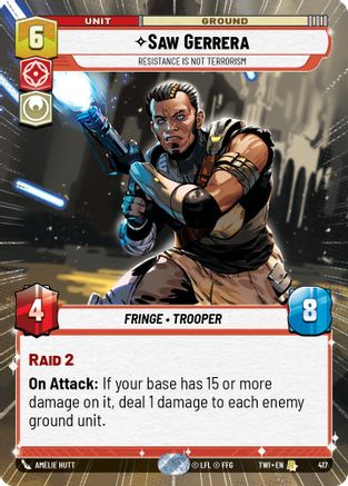 Saw Gerrera - Resistance is Not Terrorism (Hyperspace) (417) - Twilight of the Republic - Premium Star Wars: Unlimited Single from Twilight of the Republic - Just $0.19! Shop now at Game Crave Tournament Store
