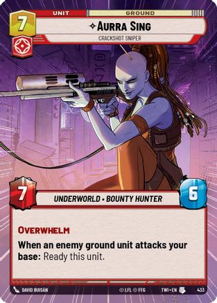 Aurra Sing - Crackshot Sniper (Hyperspace) (433) - Twilight of the Republic Foil - Premium Star Wars: Unlimited Single from Twilight of the Republic - Just $0.19! Shop now at Game Crave Tournament Store