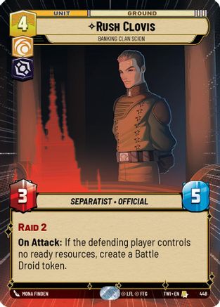 Rush Clovis - Banking Clan Scion (Hyperspace) (448) - Twilight of the Republic Foil - Premium Star Wars: Unlimited Single from Twilight of the Republic - Just $0.49! Shop now at Game Crave Tournament Store