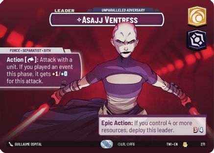 Asajj Ventress - Unparalleled Adversary (Showcase) (271) - Twilight of the Republic Foil - Premium Star Wars: Unlimited Single from Twilight of the Republic - Just $32.03! Shop now at Game Crave Tournament Store