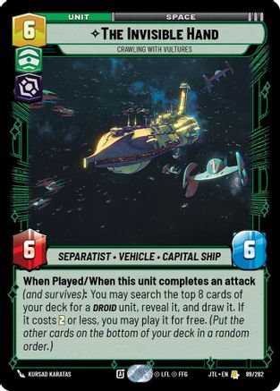 The Invisible Hand - Crawling With Vultures (089/262) - Jump to Lightspeed - Premium Star Wars: Unlimited Single from Fantasy Flight Games - Just $0.29! Shop now at Game Crave Tournament Store