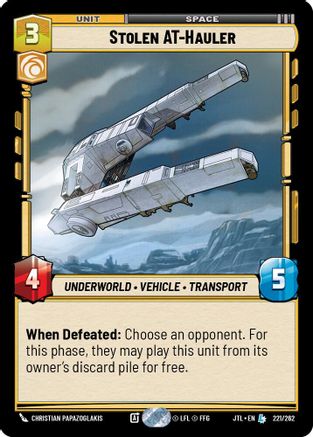 Stolen AT-Hauler (221/262) - Jump to Lightspeed - Premium Star Wars: Unlimited Single from Fantasy Flight Games - Just $1.96! Shop now at Game Crave Tournament Store