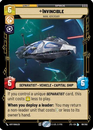 Invincible - Naval Adversary (191/262) - Jump to Lightspeed - Premium Star Wars: Unlimited Single from Fantasy Flight Games - Just $0.76! Shop now at Game Crave Tournament Store