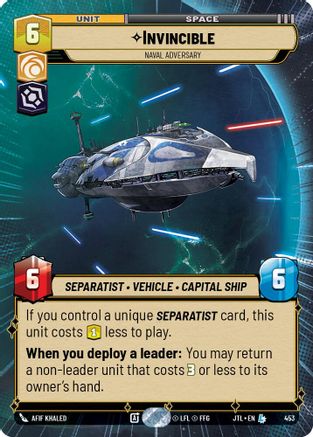 Invincible - Naval Adversary (Hyperspace) (453) - Jump to Lightspeed - Premium Star Wars: Unlimited Single from Fantasy Flight Games - Just $0.52! Shop now at Game Crave Tournament Store