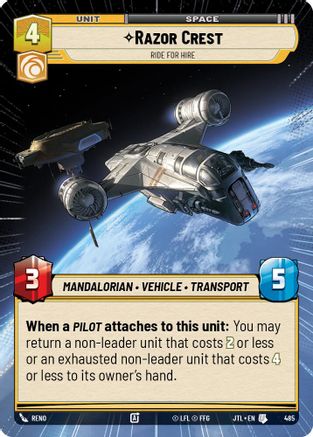 Razor Crest - Ride For Hire (Hyperspace) (485) - Jump to Lightspeed - Premium Star Wars: Unlimited Single from Fantasy Flight Games - Just $0.11! Shop now at Game Crave Tournament Store