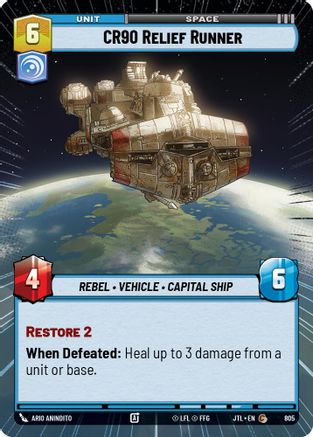 CR90 Relief Runner (Hyperspace Foil) (805) - Jump to Lightspeed Foil - Premium Star Wars: Unlimited Single from Fantasy Flight Games - Just $0.29! Shop now at Game Crave Tournament Store