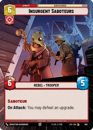 Insurgent Saboteurs (Hyperspace Foil) (902) - Jump to Lightspeed Foil - Premium Star Wars: Unlimited Single from Fantasy Flight Games - Just $0.08! Shop now at Game Crave Tournament Store