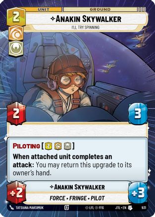 Anakin Skywalker - I'll Try Spinning (Hyperspace Foil) (931) - Jump to Lightspeed Foil - Premium Star Wars: Unlimited Single from Fantasy Flight Games - Just $0.14! Shop now at Game Crave Tournament Store
