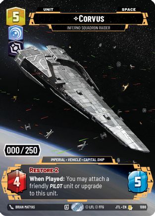 Corvus - Inferno Squadron Raider (Serialized) (1088) - Jump to Lightspeed Foil - Premium Star Wars: Unlimited Single from Fantasy Flight Games - Just $243! Shop now at Game Crave Tournament Store