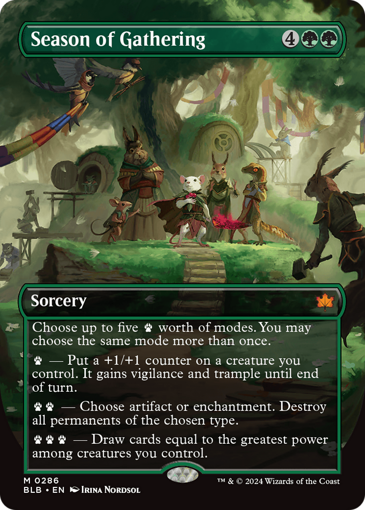 Season of Gathering (BLB-286) - Bloomburrow: (Showcase) (Borderless) Foil - Premium MTG Single from Wizards of the Coast - Just $6.14! Shop now at Game Crave Tournament Store