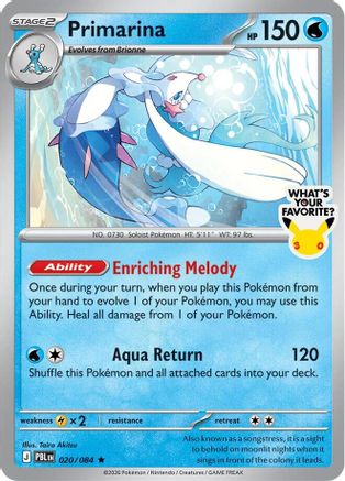 Primarina - 020/084 (What's Your Favorite Stamp) 20 - Miscellaneous Cards & Products Holofoil