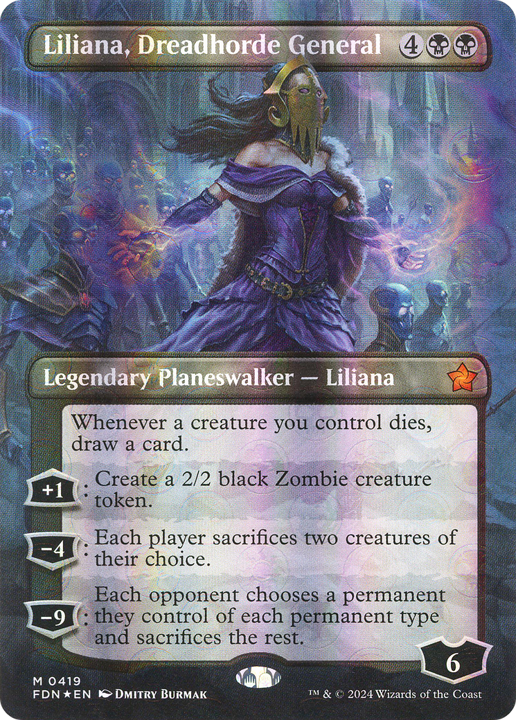 Liliana, Dreadhorde General (FDN-419) - Foundations (Borderless) Foil - Premium MTG Single from Wizards of the Coast - Just $62.93! Shop now at Game Crave Tournament Store