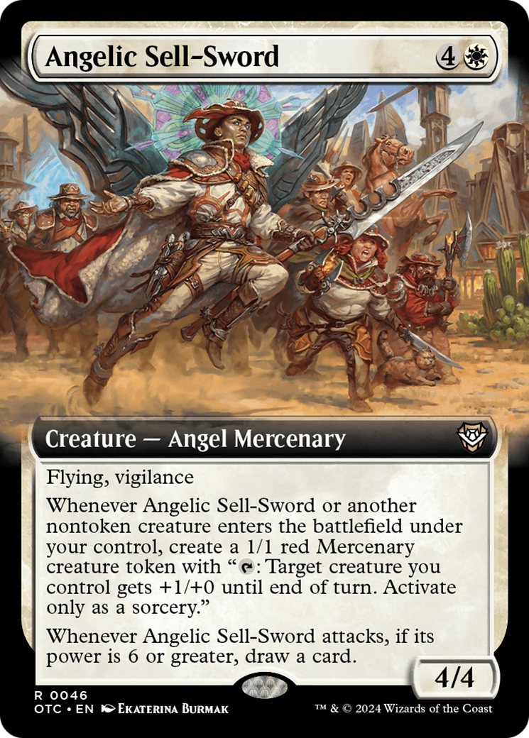 Angelic Sell-Sword (OTC-046) - Outlaws of Thunder Junction Commander: (Extended Art) - Premium MTG Single from Wizards of the Coast - Just $0.25! Shop now at Game Crave Tournament Store