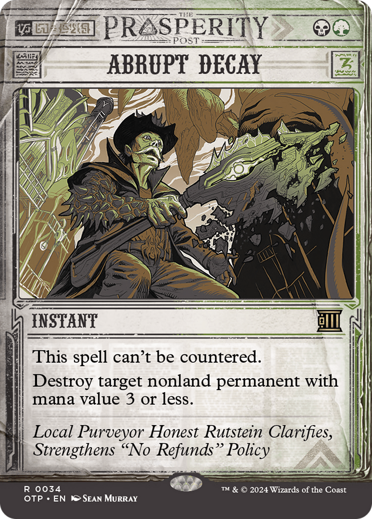 Abrupt Decay (OTP-034) - Breaking News: (Showcase) (Borderless) Foil - Premium MTG Single from Wizards of the Coast - Just $1.49! Shop now at Game Crave Tournament Store