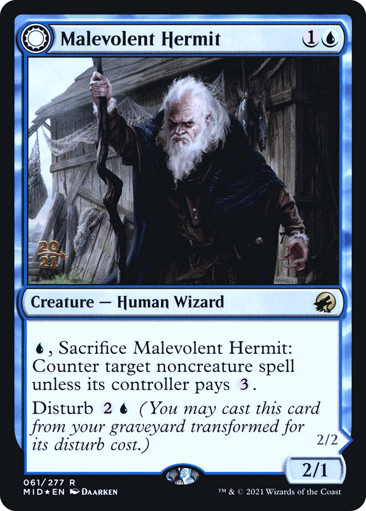 Malevolent Hermit // Benevolent Geist (PMID-61S) - Innistrad: Midnight Hunt Promos: (Double Faced Transform) Foil - Premium MTG Single from Wizards of the Coast - Just $1.50! Shop now at Game Crave Tournament Store