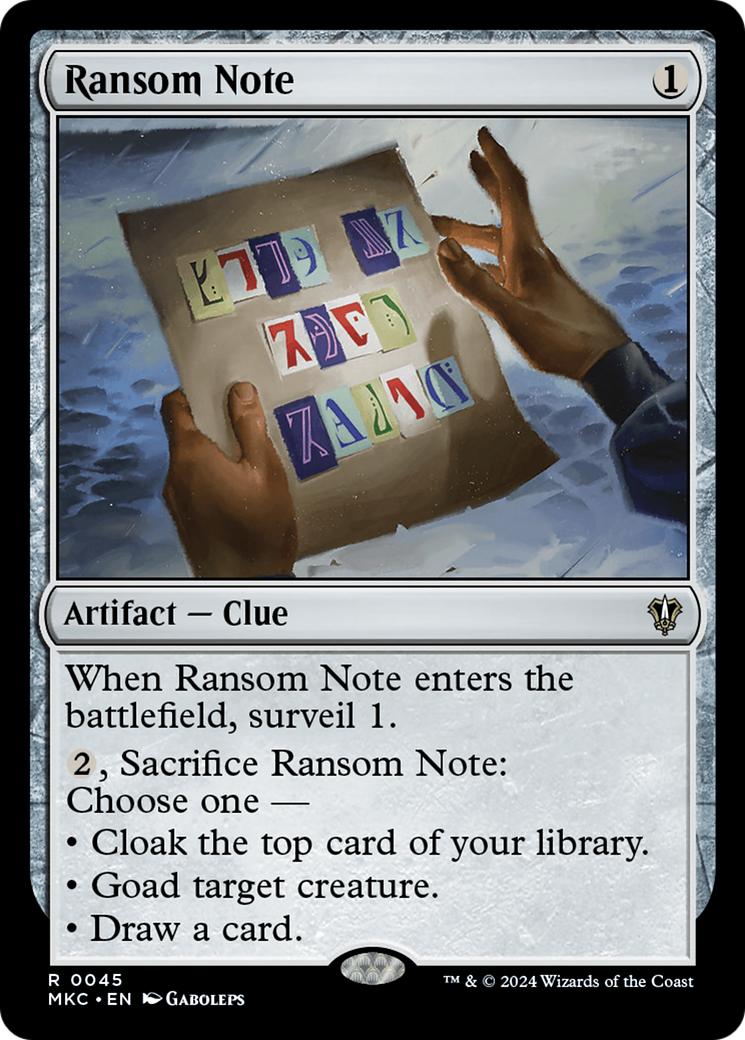Ransom Note (MKC-045) - Murders at Karlov Manor Commander - Premium MTG Single from Wizards of the Coast - Just $0.25! Shop now at Game Crave Tournament Store
