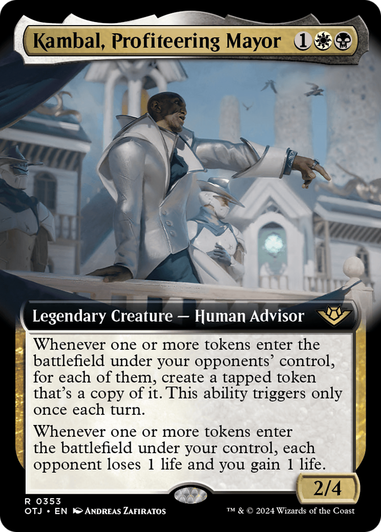 Kambal, Profiteering Mayor (OTJ-353) - Outlaws of Thunder Junction: (Extended Art) - Premium MTG Single from Wizards of the Coast - Just $4.69! Shop now at Game Crave Tournament Store
