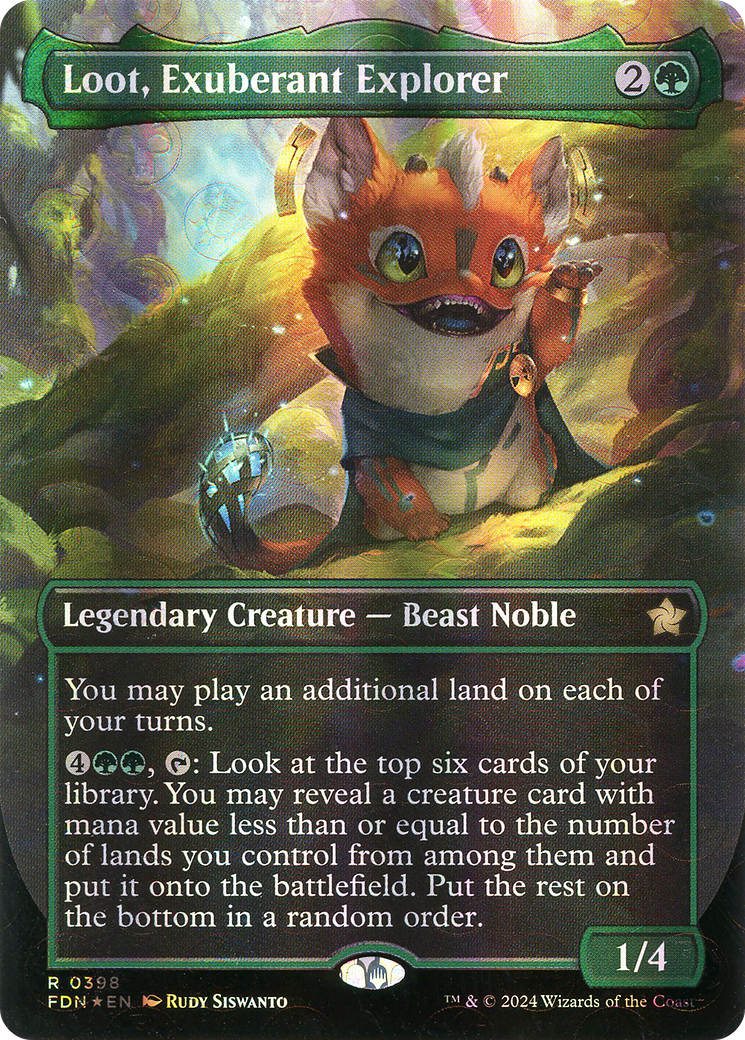 Loot, Exuberant Explorer (FDN-398) - Foundations (Borderless) Foil - Premium MTG Single from Wizards of the Coast - Just $35.73! Shop now at Game Crave Tournament Store