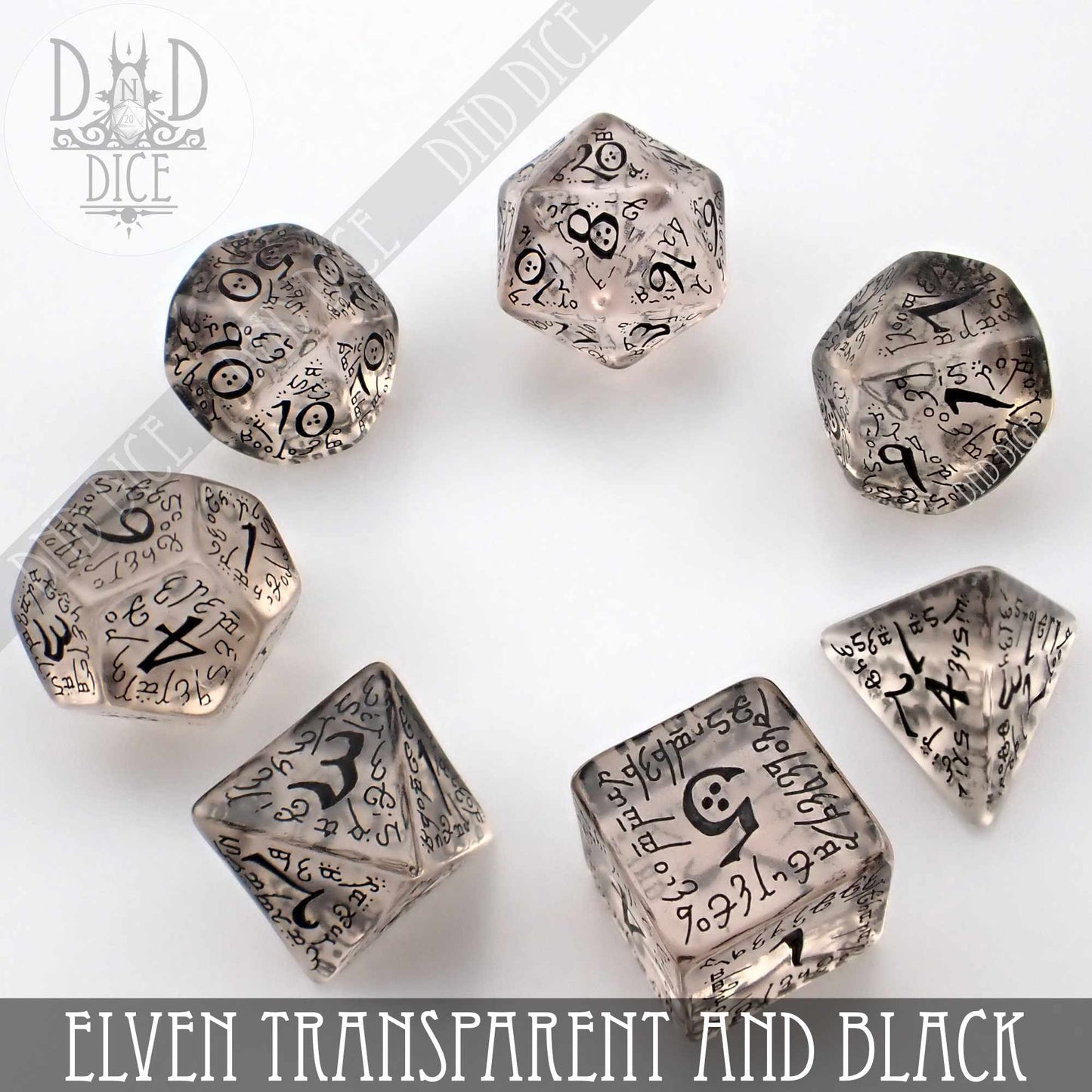Elven Transparent & Black Dice Set - Premium Dice Sets & Games from DND DICE - Just $19! Shop now at Game Crave Tournament Store