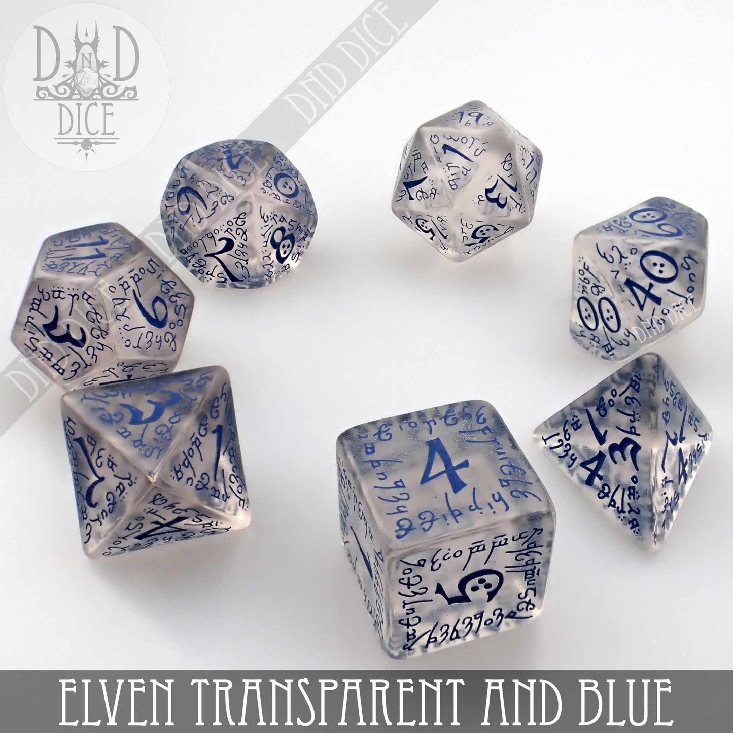 Elven Transparent & Blue Dice Set - Premium Dice Sets & Games from DND DICE - Just $13.99! Shop now at Game Crave Tournament Store